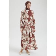 Armine Trend Arkadan Fermuarlı Kolları Düğmeli Elbise-Bordo 25YT923