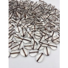 100GR Içi Kahverengı Çizgili Şeffaf Ince Yassı Badem Model Boncuk,çanta Yapım Boncuğu  (~44 Adet)