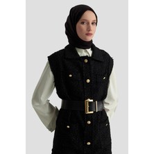 Armine Trend Gold Düğmeli Cepli Gömlek Yakalı Yelek Siyah 25KT516