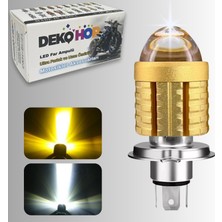 H4 Uzun Kısa Mercekli Motosiklet Otomobil LED Ampul 12-24V Beyaz + Amber Sarı Far Lambası 1500 Lm