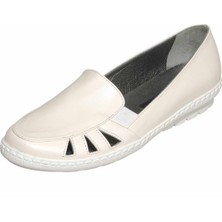 Costo Shoes DRL6018 Sedef Beyaz Deri Büyük Numara Kadın Babet Ayakkabı Kauçuk Taban Rahat Geniş Kalıp