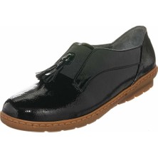 Costo Shoes DRL4141 Siyah Rugan Büyük Numara Babet Aayakkabı Rahat Geniş Kalıp Kauçuk Taban