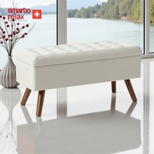 Smarto Relax Swiss Style Gruyères Kapitone Puf,baby face Polyester Kaplama, , Dekoratif puf 100x40x45 cm, Kapitone Ahşap Ayaklı puf  (Ekru)