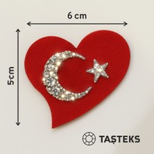 Taşteks Taşlı Ütülenebilen Veya Sticker Olarak Kullanılabilen Kalp Türk Bayrağı