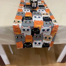 Renkli Kedi Figürlü, Yüksek Kaliteli Dijital Baskılı Runner, Dayanıklı, Modern Tasarım 40X145 cm