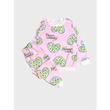 Kız Çocuk Pamuklu Pembe Kalp Desenli Uzun Kollu Mevsimlik Pijama Takımı
