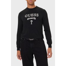 Guess Hammond Ipek ve Yün Karışımlı Slim Fit Bisiklet Yaka Kazak Erkek Kazak M5YR00 Z0122 Jblk