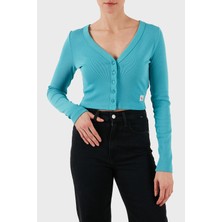 Calvin Klein Pamuklu Fitted Fit V Yaka Fitilli Kısa Hırka LV047C204GXEG Bayan Hırka LV047C204G Xeg