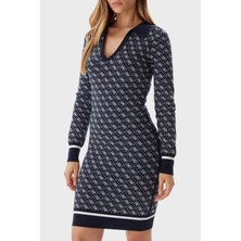 Guess Aubrey Yün Karışımlı Logolu Slim Fit V Yaka Mini Elbise W5BK25Z3JD2 Bayan Elbise W5BK25 Z3JD2 Fbdı