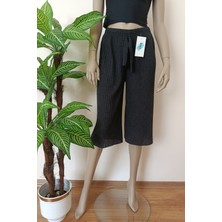 Kadın Antrasit Fitilli Çizgili Penye Pamuklu Bermuda Altı