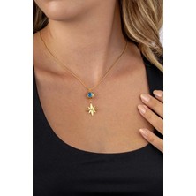 Gümüş Pazarım Top Zincirli Altın Kaplama Yonca Kadın Çelik Kolye