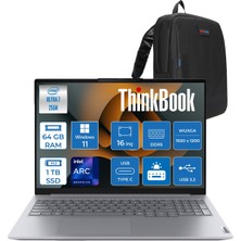 Lenovo Thinkbook 16 Gen 8 Ial Intel Core Ultra 7 255H 64GB Ddr5 1tb SSD Windows 11 Pro Intel Arc 140T 16 Inç Wuxga (1920 x 1200) IPS 300NITS Taşınabilir Bilgisayar 21SK007UTXP38 + Zetta Çanta