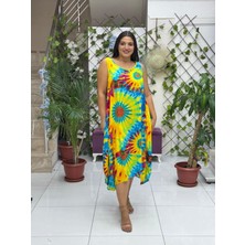 BD13305 Viskon Kolsuz Bodrum Batikli Elbise