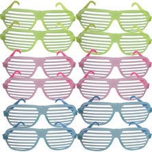 Camsız Fosforlu Shutter 3 Renk Panjur Gözlük 12 Adet Glow Retro