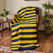 Evidea Soft Çizgili Pamuklu Tv Battaniyesi - Sarı / Lacivert - 130X170 cm