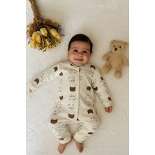 Süpermini Tuembaby %100 Pamuk Sevimli Ayı Manşetli Uzun Kollu Unisex Bebek Tulumu