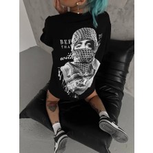 Unisex Baskılı Oversize T-Shirt - Siyah