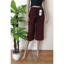 Kadın Bordo Fitilli Çizgili Penye Pamuklu Bermuda Alt