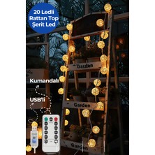 Technojet Dekoratif Rattan Top LED Işık, 20 Led, USB + Kumanda, 8 Mod, 4mt