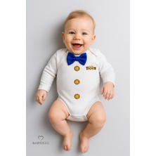 Babyden's Minik Patron Papyonlu Bebek Body ,düğme Deseni Baskılı, Erkek Bebek Uzun Kollu Çıtçıtlı Body Pamuklu
