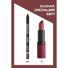 Velvet Matte Lipstick No: 16 ve Emily No: 203 Ruj  Dudak Kalemi Seti