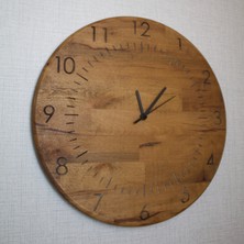 El Yapımı Ahşap Duvar Saati 16.5 Inch (42 Cm) - Sessiz Mekanizma - Ceviz Rengi Gürgen Ağacı