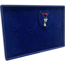 Süet Kumaş Lacivert 34-24 cm Ayaklı 8 Pedli Kolye Tabla Stand