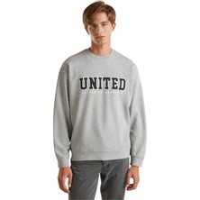 Erkek Önü Baskılı Ribanalı Yuvarlak Yaka Sweatshirt