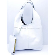 Veskemann Randy Hakiki Deri Beyaz Omuz Çantası