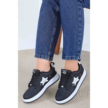 Solazer 017 Siyah Beyaz Hafif Rahat Ortopedik Kadın Spor Ayakkabısı