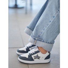 Solazer 017 Beyaz Lacivert Rahat Ortopedik Kadın Spor Ayakkabısı