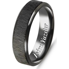 Kişiye Özel Isim Yazılı Köşeli 6mm Mat Fırçalanmış Düz Unisex Çelik Yüzük Alyans CL47Y