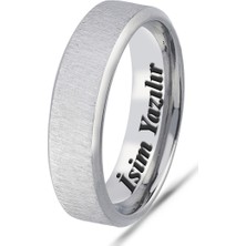 Kişiye Özel Isim Yazılı Köşeli 6mm Mat Fırçalanmış Düz Unisex Çelik Yüzük Alyans CL47Y