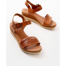 731-07 Taba Ortopedik Hakiki Deri Dolgu Kadın Sandalet