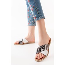 169-076 Beyaz Ortopedik Hakiki Deri Çapraz Bantlı Kadın Terlik