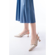 H-470 Bej Rugan Baret Tokalı Arkası Açık Günlük Kadın Sandalet