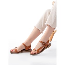 205-090 Taba  Hakiki Deri Tokalı Kadın Sandalet