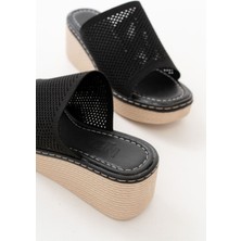 232-460 Siyah Triko Günlük Ortopedik Dolgu Topuk Kadın Terlik