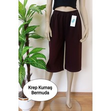 Kadın Kahverengi Krep Kumaş Dökümlü Geniş Paça Likralı Bermuda Alt