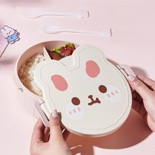 Teddy Bear Çocuklar için çatal ve kaşıklı üç bölmeli plastik beslenme kutusu