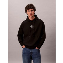 Calvin Klein Jeans Premium Penye Mikro Monologolu Kapüşonlu Erkek Siyah Sweatshirt LV04RC281G-UB1