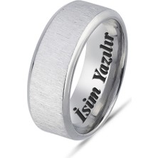 Kişiye Özel Isim Yazılı Köşeli 8mm Mat Fırçalanmış Düz Unisex Çelik Yüzük Alyans CL48Y