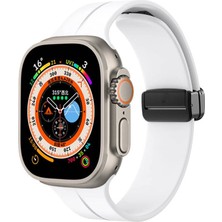 Mobicas Apple Watch Se 3 (44MM) Uyumlu Metal Tokalı Silikon Kordon-84 Beyaz