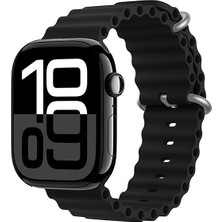 Mobicas Apple Watch Se 3 (44MM) Uyumlu Ocean Silikon Kordon-75 Siyah