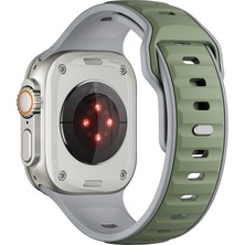 Mobicas Apple Watch Ultra 3 (49MM) Uyumlu Yeni Tasarım Silikon KORDON-135 Açık Yeşil-Gri