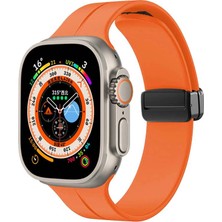 Mobicas Apple Watch Se 3 (44MM) Uyumlu Metal Tokalı Silikon Kordon-84 Turuncu