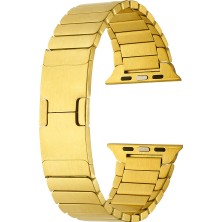 Mobicas Apple Watch Se 3 (40MM) Uyumlu Parçalı Çizgi Tasarımlı Metal Kordon-82 Gold