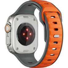 Mobicas Apple Watch Ultra 3 (49MM) Uyumlu Yeni Tasarım Silikon KORDON-135 Gri-Turuncu