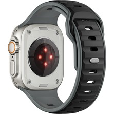 Mobicas Apple Watch 11 (46MM) Uyumlu Yeni Tasarım Silikon KORDON-135 Gri-Siyah