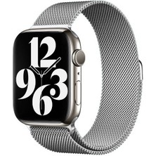 Mobicas Apple Watch 11 (46MM) Uyumlu Mıknatıslı Hasır Metal Kordon-01 Gümüş